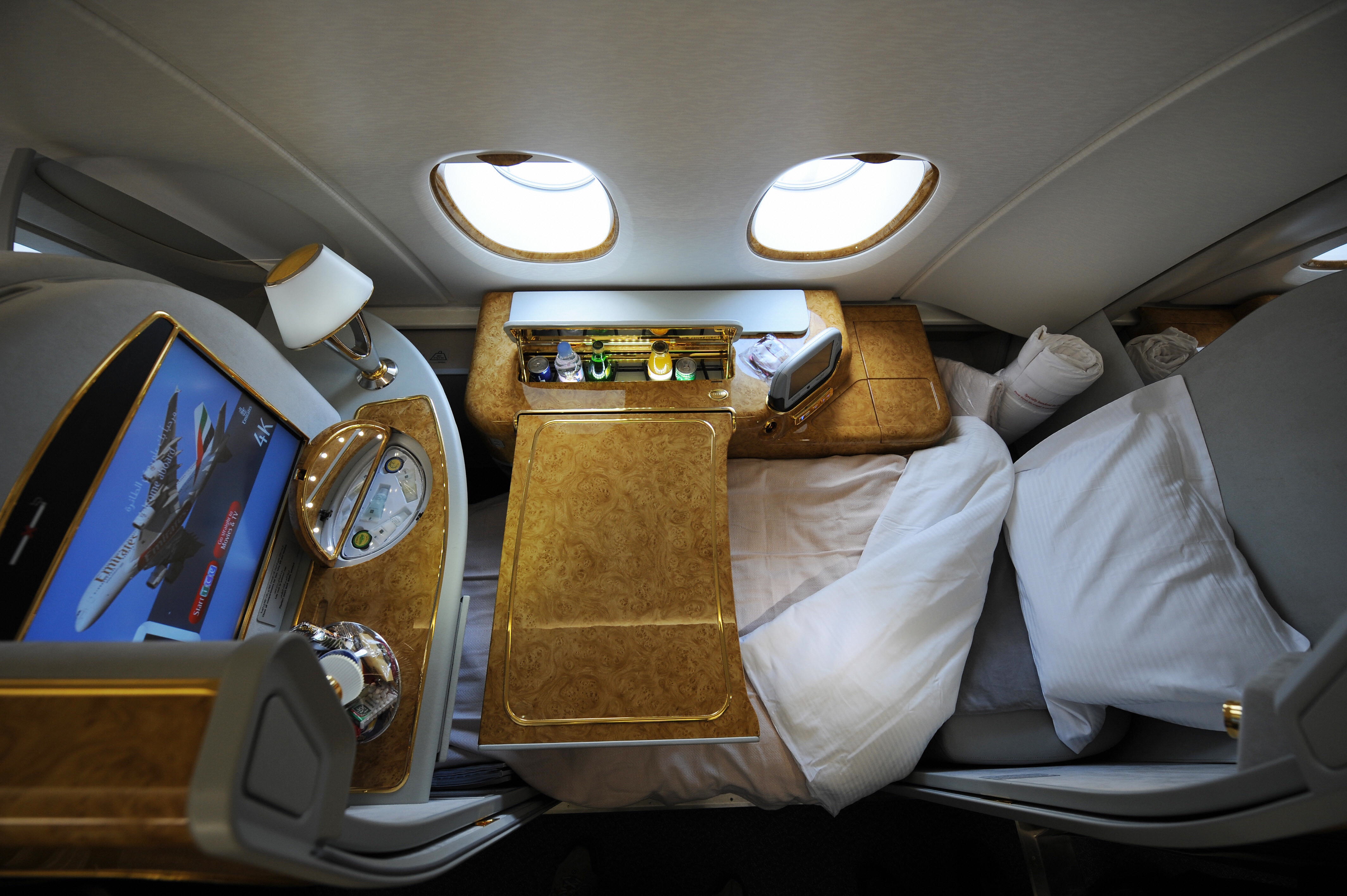 A first class seat configured for sleepi