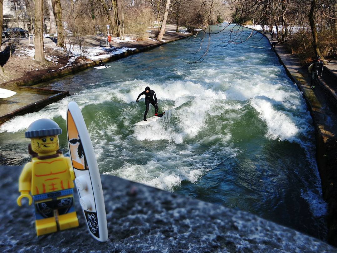 Went surfing in the snow at Eisbach, Munich, Germany