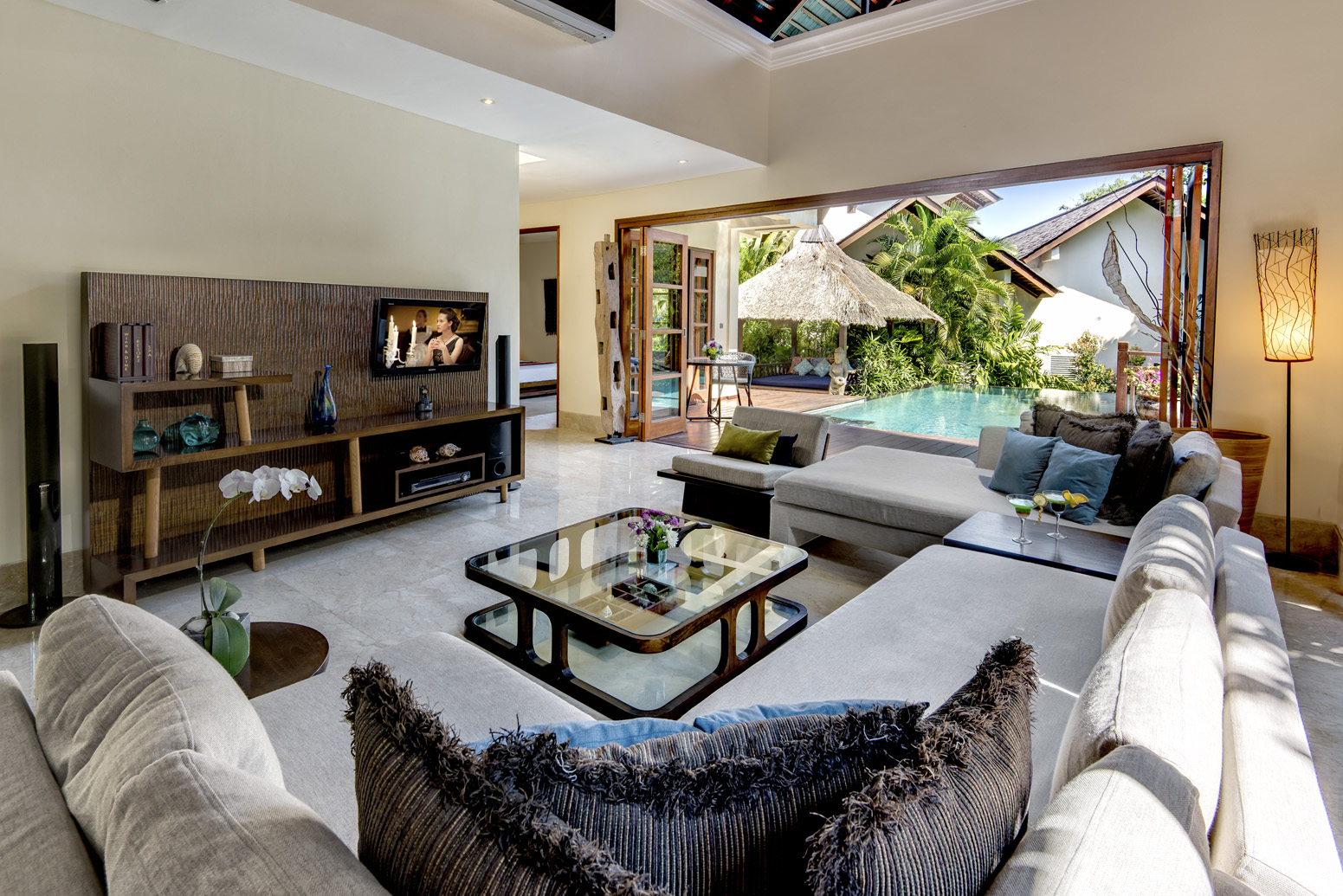 Living room of the three-bedroom pool villa
