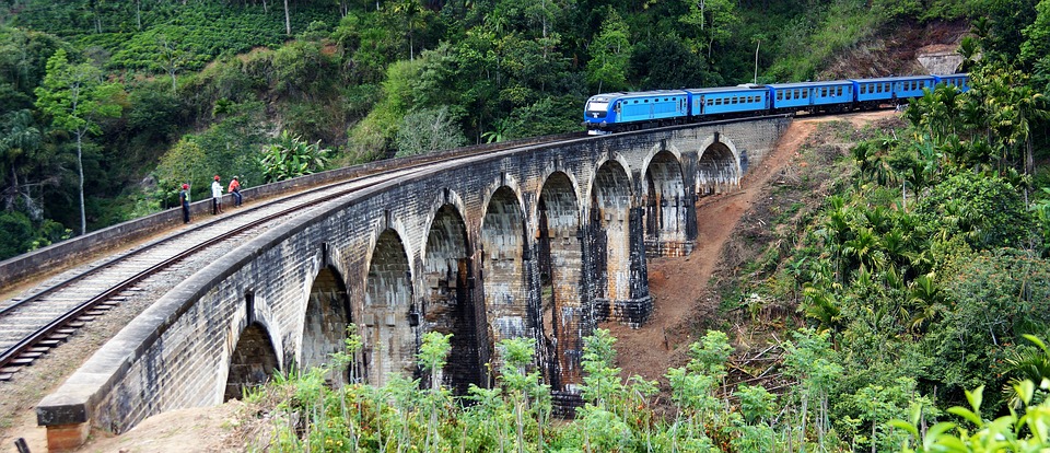 9 Arch Bridge by train in Sri Lanka hill country.